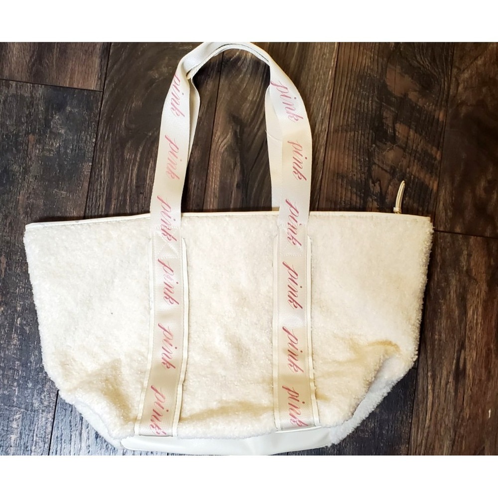 VICTORIA'S SECRET PINK Cozy Plush Sherpa Tote Bag Cream Weekender‎ Travel 21"